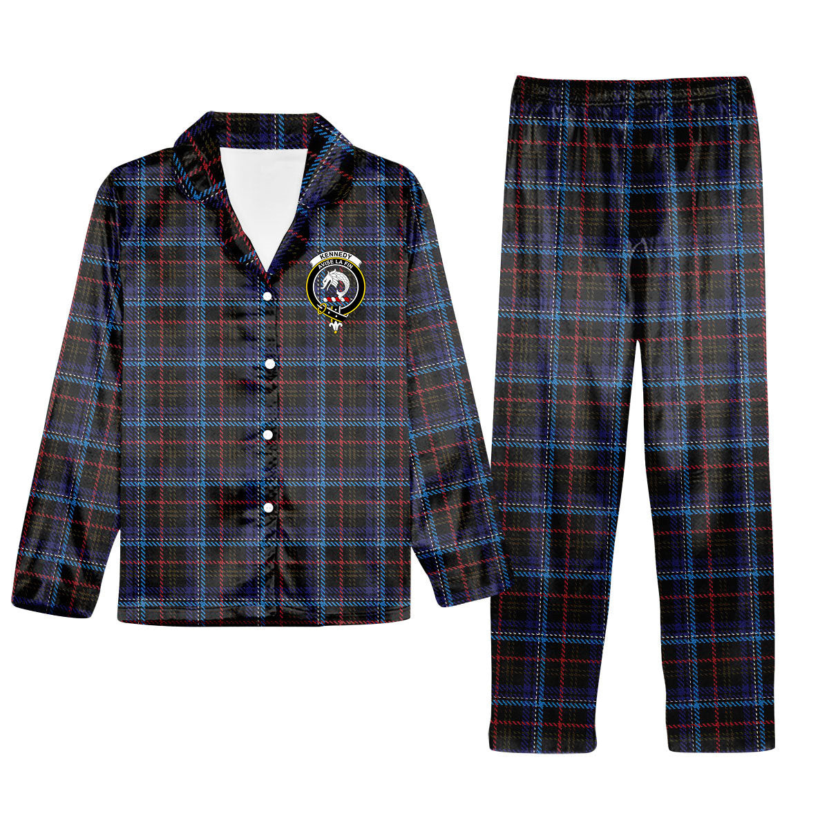 ScotsTee Shop Scottish Kennedy Irish Crest Tartan Pajama Satin Velvet Flannel Pajama Set