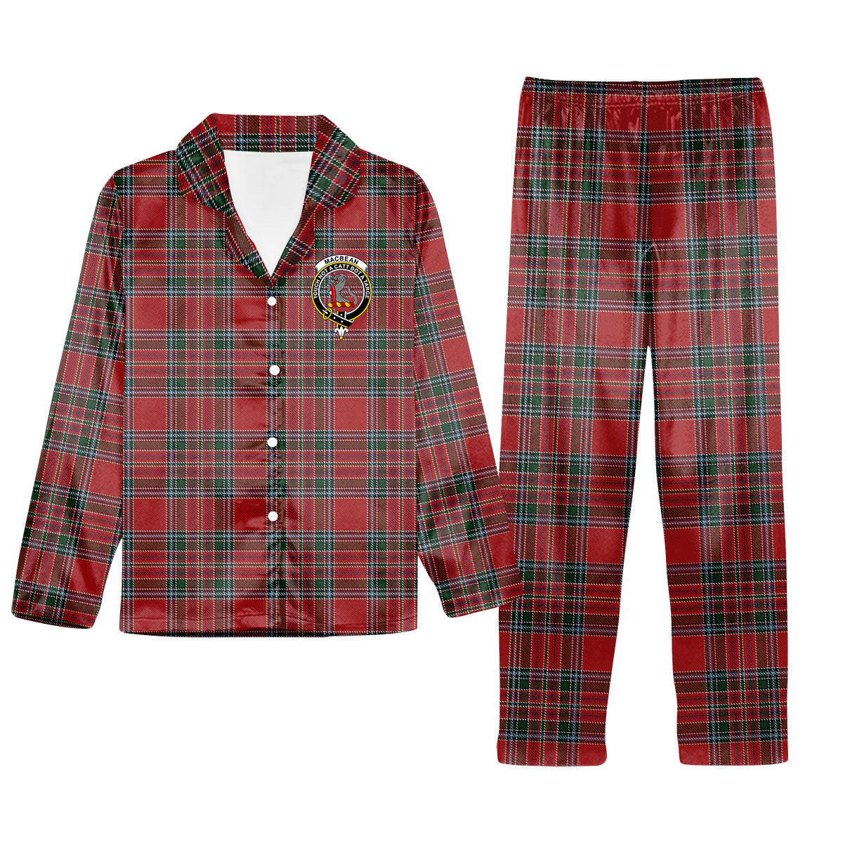 ScotsTee Shop Scottish MacBean Crest Tartan Pajama Satin Velvet Flannel Pajama Set