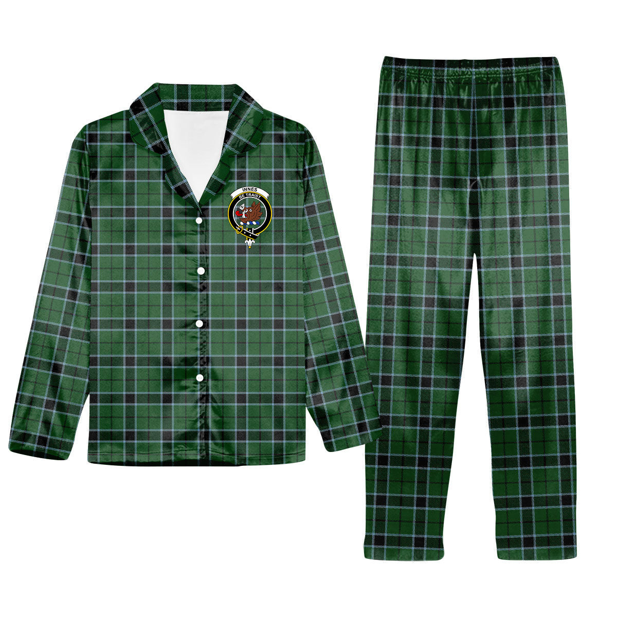 ScotsTee Shop Scottish Innes Hunting Crest Tartan Pajama Satin Velvet Flannel Pajama Set