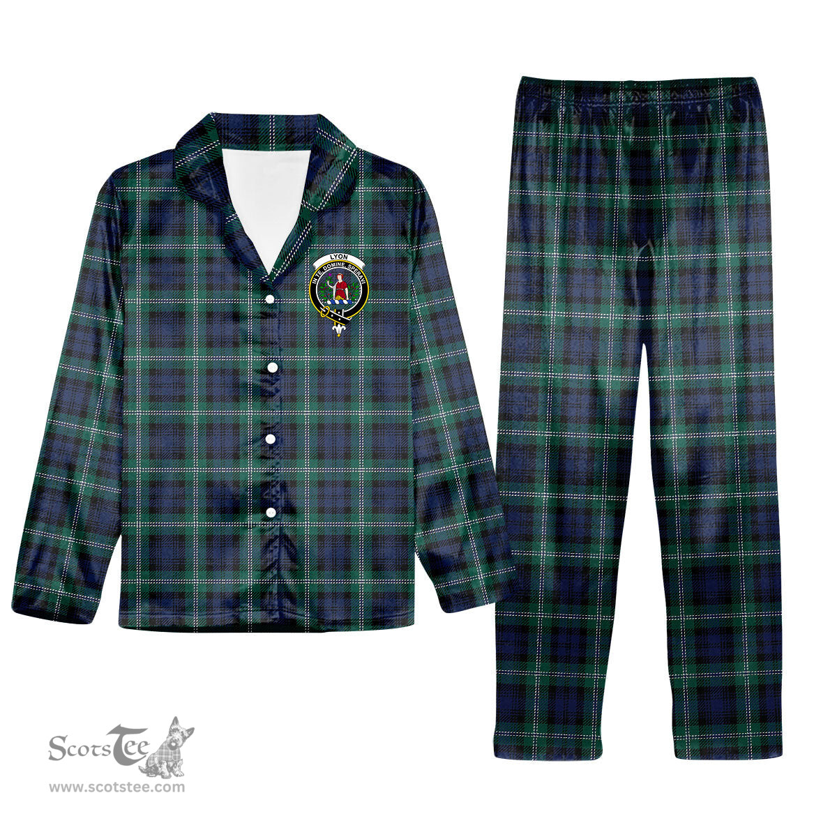 ScotsTee Shop Scottish Lyon Modern Crest Tartan Pajama Satin Velvet Flannel Pajama Set