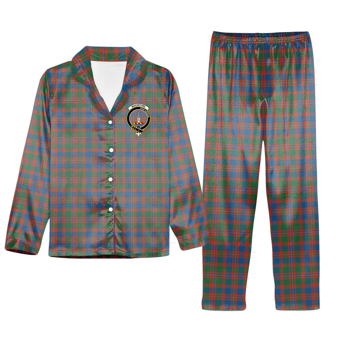ScotsTee Shop Scottish MacIntyre Ancient Crest Tartan Pajama Satin Velvet Flannel Pajama Set