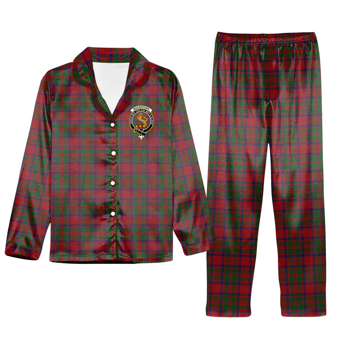 ScotsTee Shop Scottish MacKintosh Crest Tartan Pajama Satin Velvet Flannel Pajama Set