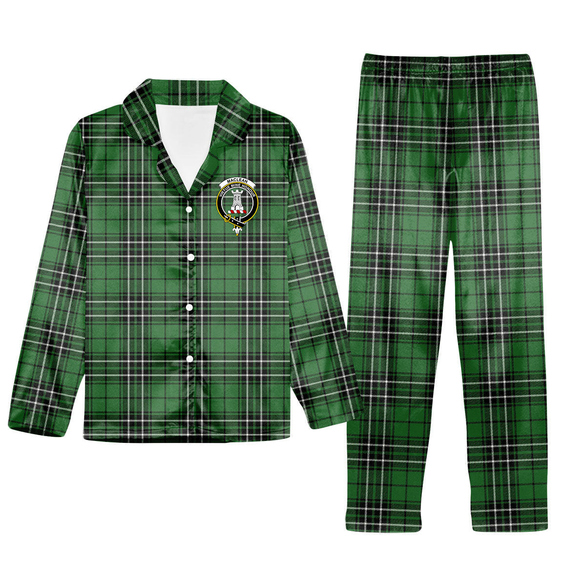 ScotsTee Shop Scottish MacLean of Duart Hunting Ancient Crest Tartan Pajama Satin Velvet Flannel Pajama Set