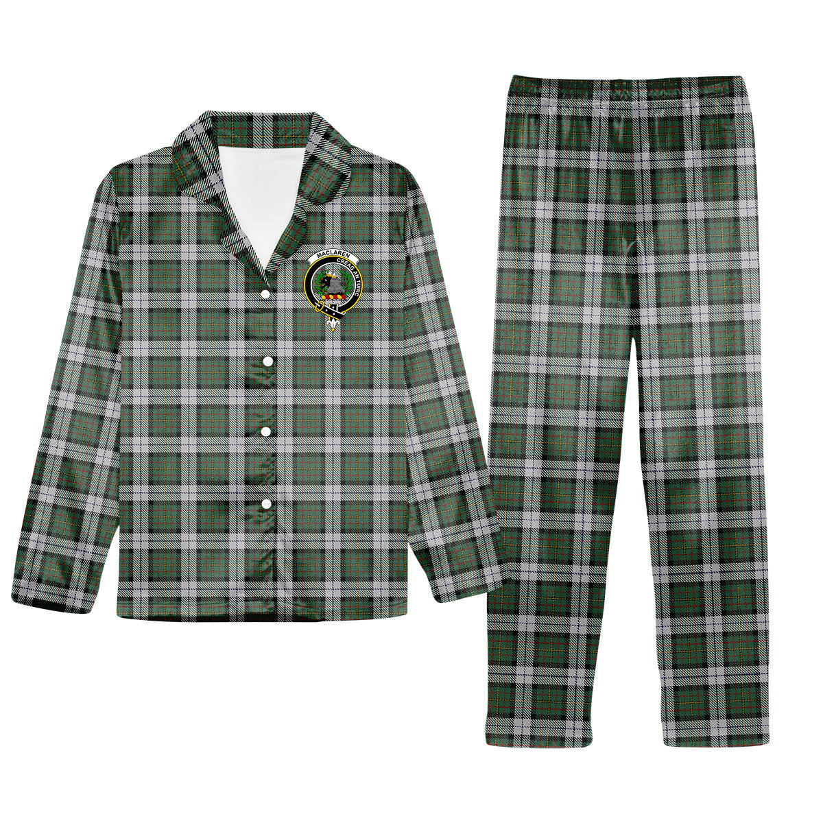 ScotsTee Shop Scottish MacLaren Dress Crest Tartan Pajama Satin Velvet Flannel Pajama Set