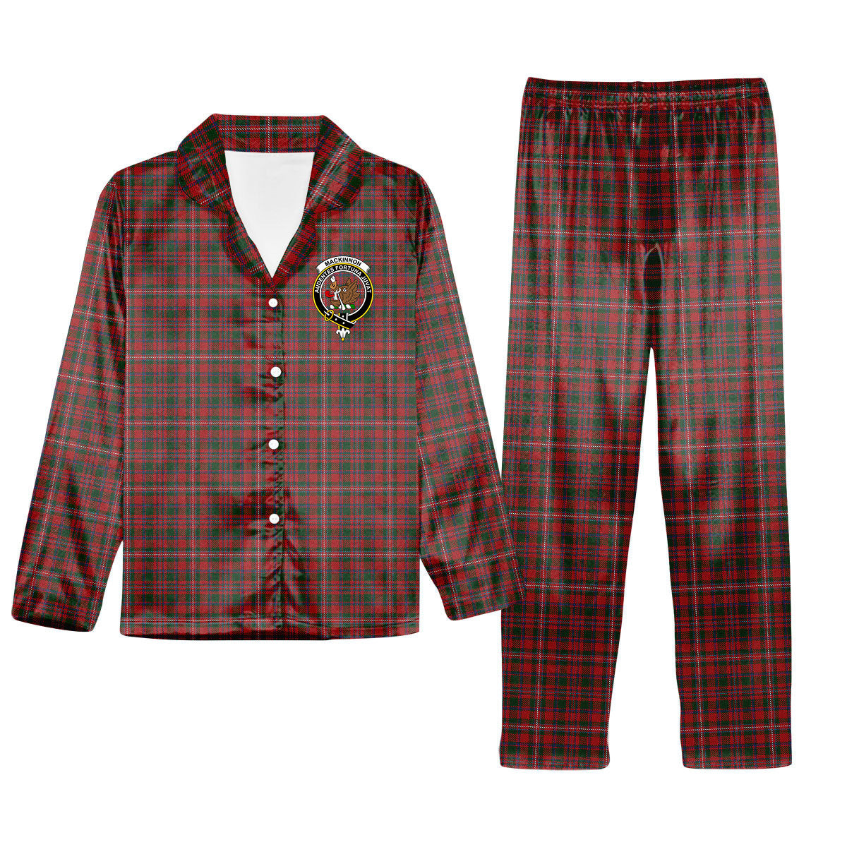ScotsTee Shop Scottish MacKinnon 1810 Crest Tartan Pajama Satin Velvet Flannel Pajama Set
