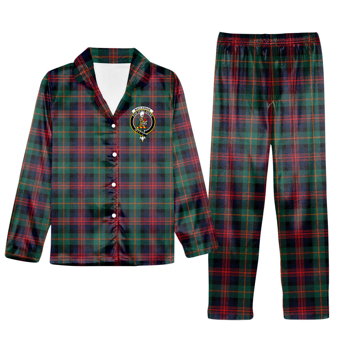ScotsTee Shop Scottish MacLennan Modern Crest Tartan Pajama Satin Velvet Flannel Pajama Set