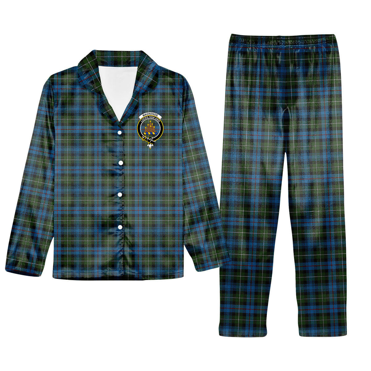ScotsTee Shop Scottish Mackenzie Crest Tartan Pajama Satin Velvet Flannel Pajama Set
