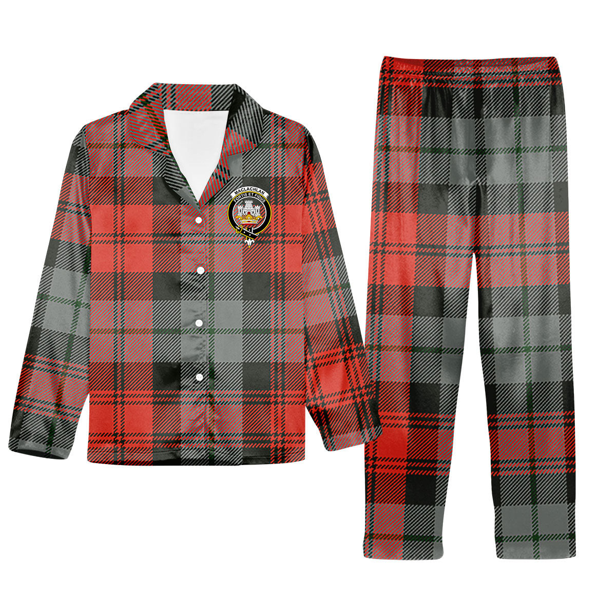 ScotsTee Shop Scottish MacLachlan Weathered Crest Tartan Pajama Satin Velvet Flannel Pajama Set