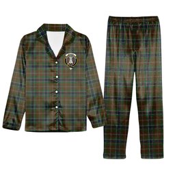ScotsTee Shop Scottish MacLean of Kingairloch Crest Tartan Pajama Satin Velvet Flannel Pajama Set