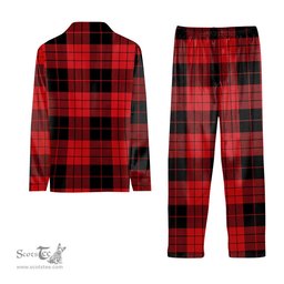ScotsTee Shop Scottish MacLeod Black and Red Modern Crest Tartan Pajama Satin Velvet Flannel Pajama Set