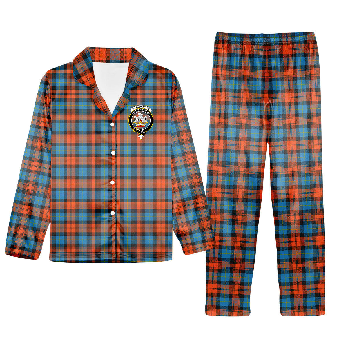 ScotsTee Shop Scottish MacLachlan Ancient Crest Tartan Pajama Satin Velvet Flannel Pajama Set