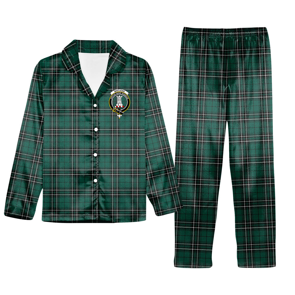 ScotsTee Shop Scottish MacLean of Duart Hunting Modern Crest Tartan Pajama Satin Velvet Flannel Pajama Set