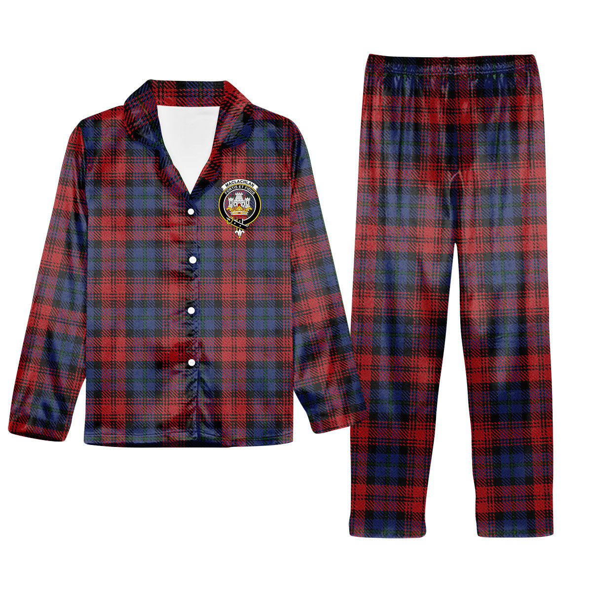 ScotsTee Shop Scottish MacLachlan Modern Crest Tartan Pajama Satin Velvet Flannel Pajama Set