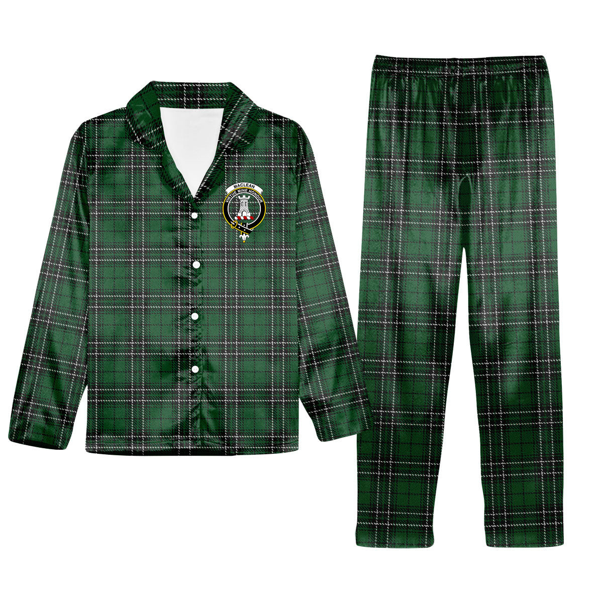 ScotsTee Shop Scottish MacLean of Duart Hunting Crest Tartan Pajama Satin Velvet Flannel Pajama Set