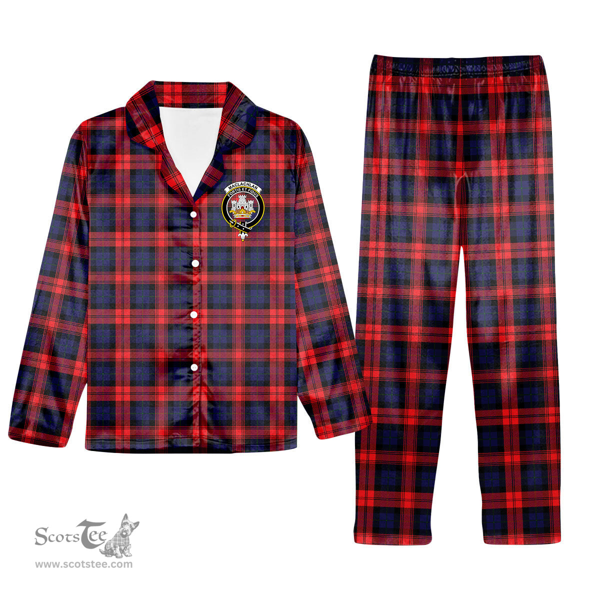 ScotsTee Shop Scottish MacLachlan Modern SC Crest Tartan Pajama Satin Velvet Flannel Pajama Set