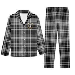 ScotsTee Shop Scottish MacLean Black and White Crest Tartan Pajama Satin Velvet Flannel Pajama Set