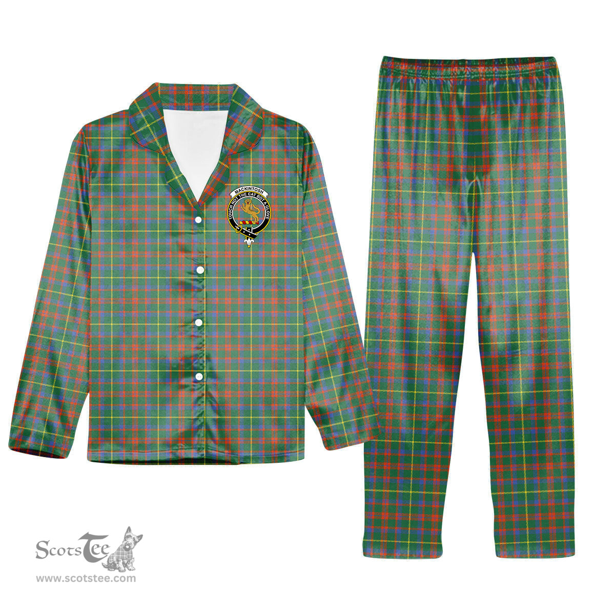 ScotsTee Shop Scottish MacKintosh Hunting Ancient Crest Tartan Pajama Satin Velvet Flannel Pajama Set