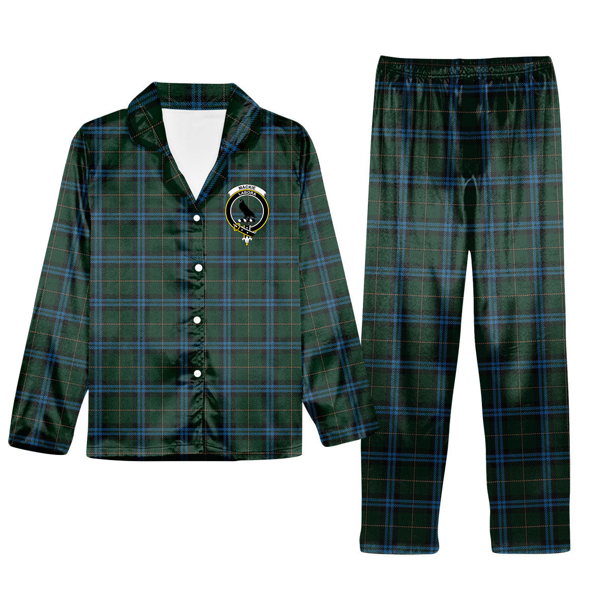 ScotsTee Shop Scottish Mackie Crest Tartan Pajama Satin Velvet Flannel Pajama Set