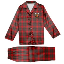 ScotsTee Shop Scottish MacKintosh Red Modern Crest Tartan Pajama Satin Velvet Flannel Pajama Set