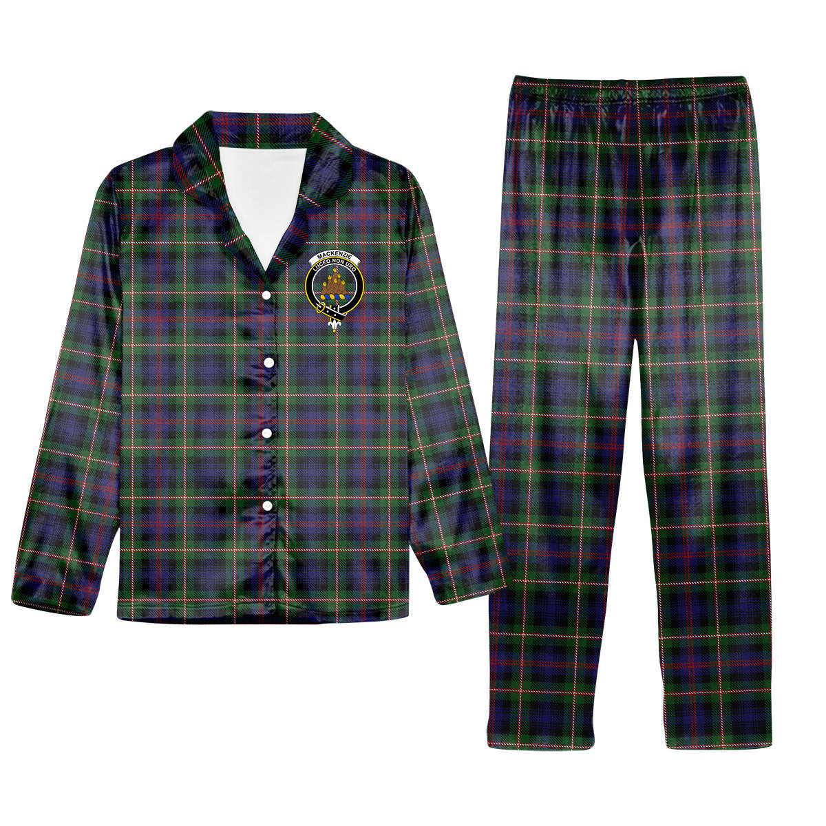 ScotsTee Shop Scottish MacKenzie Morgan Crest Tartan Pajama Satin Velvet Flannel Pajama Set