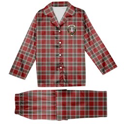 ScotsTee Shop Scottish MacLean of Duart Dress Red Crest Tartan Pajama Satin Velvet Flannel Pajama Set