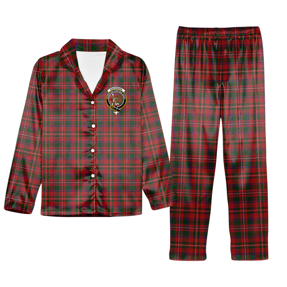 ScotsTee Shop Scottish MacKinnon 1819 Crest Tartan Pajama Satin Velvet Flannel Pajama Set