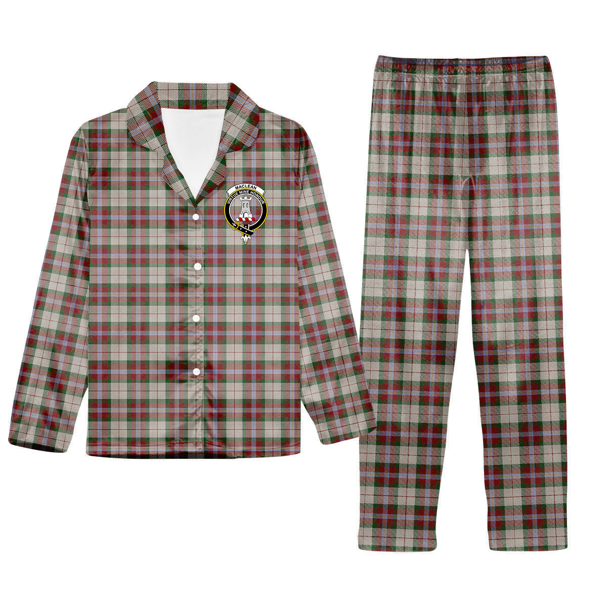 ScotsTee Shop Scottish MacLean Dress Crest Tartan Pajama Satin Velvet Flannel Pajama Set