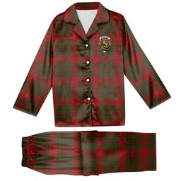 ScotsTee Shop Scottish MacKintosh Red Crest Tartan Pajama Satin Velvet Flannel Pajama Set