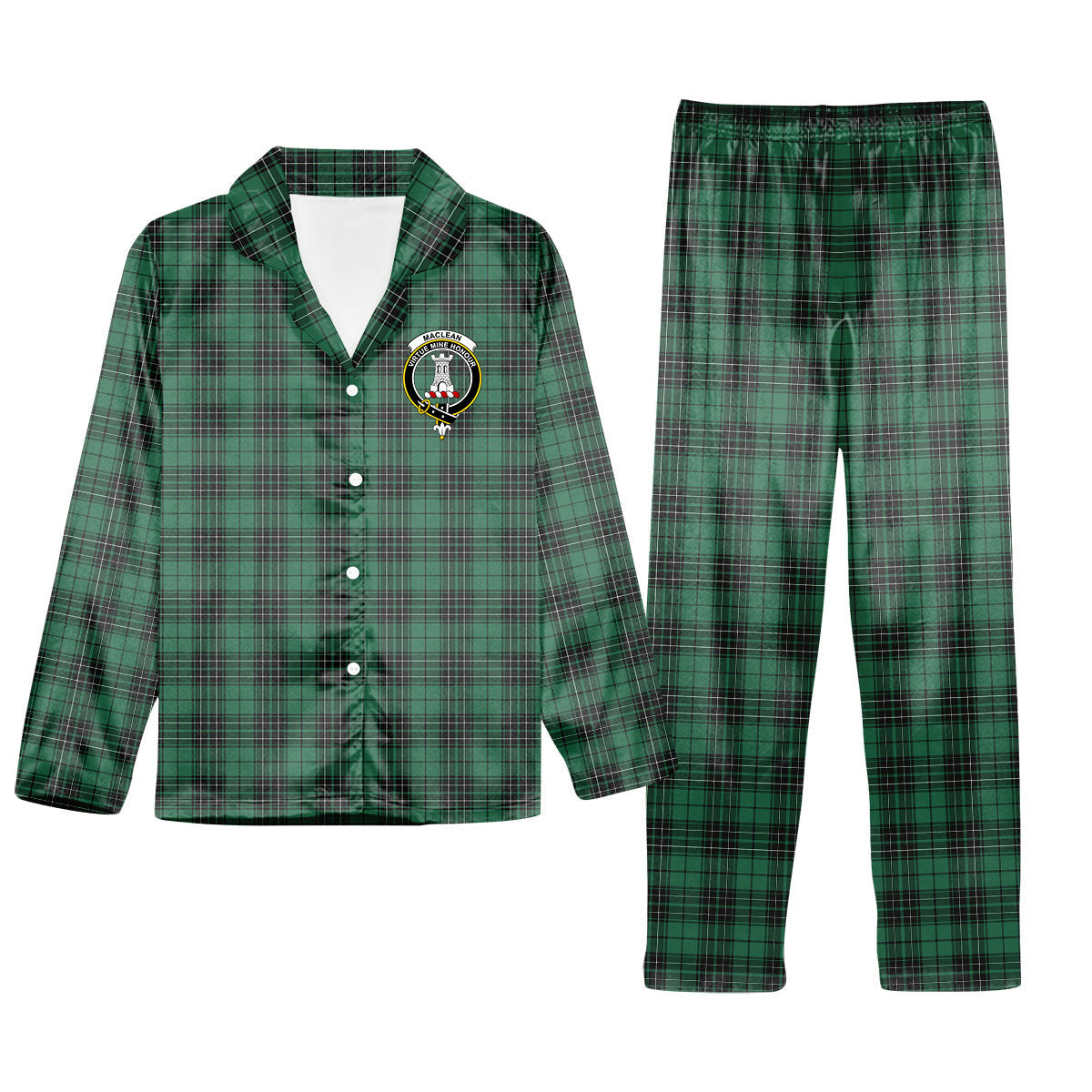 ScotsTee Shop Scottish MacLean Hunting Ancient Crest Tartan Pajama Satin Velvet Flannel Pajama Set