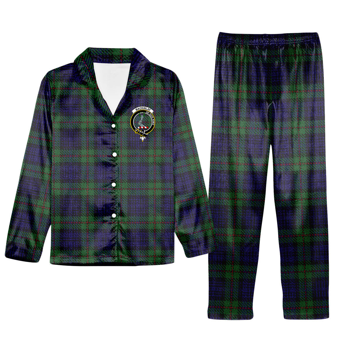ScotsTee Shop Scottish MacKinlay 2_4 black stripes Crest Tartan Pajama Satin Velvet Flannel Pajama Set