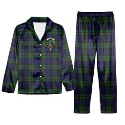 ScotsTee Shop Scottish MacKinlay 2_4 black stripes Crest Tartan Pajama Satin Velvet Flannel Pajama Set