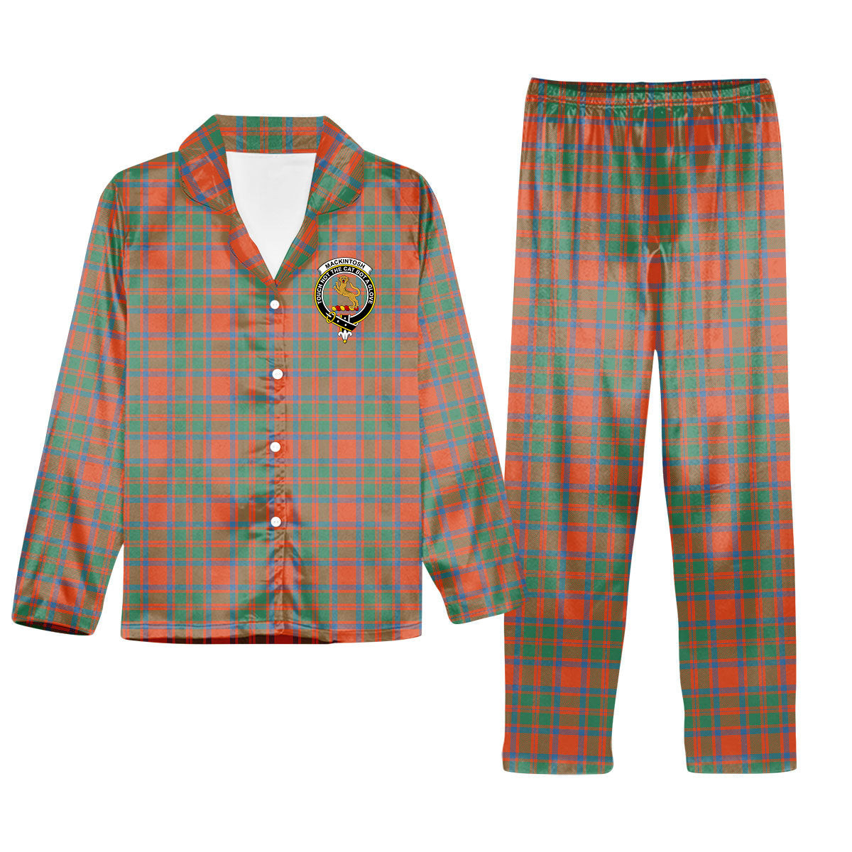 ScotsTee Shop Scottish MacKintosh Ancient Crest Tartan Pajama Satin Velvet Flannel Pajama Set