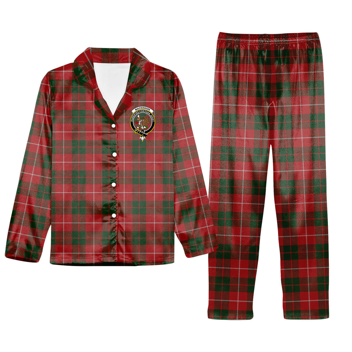 ScotsTee Shop Scottish MacKinnon 1930 Crest Tartan Pajama Satin Velvet Flannel Pajama Set