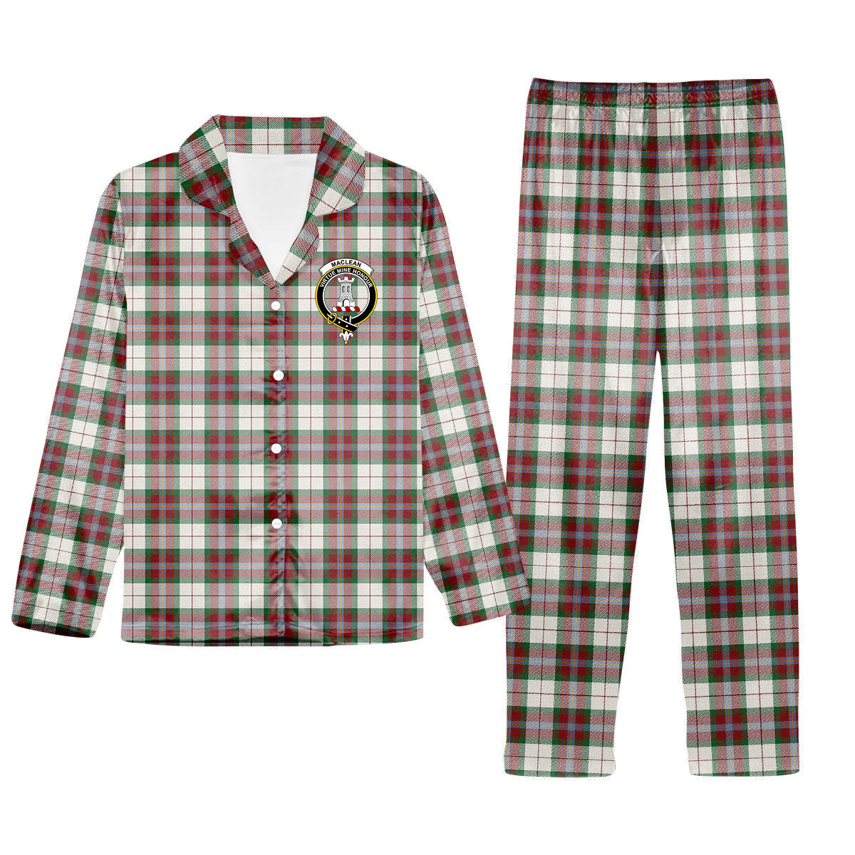 ScotsTee Shop Scottish MacLean Dress Ancient Crest Tartan Pajama Satin Velvet Flannel Pajama Set