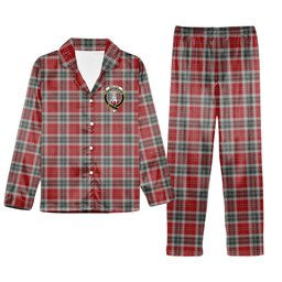 ScotsTee Shop Scottish MacLean of Duart Dress 2 Crest Tartan Pajama Satin Velvet Flannel Pajama Set