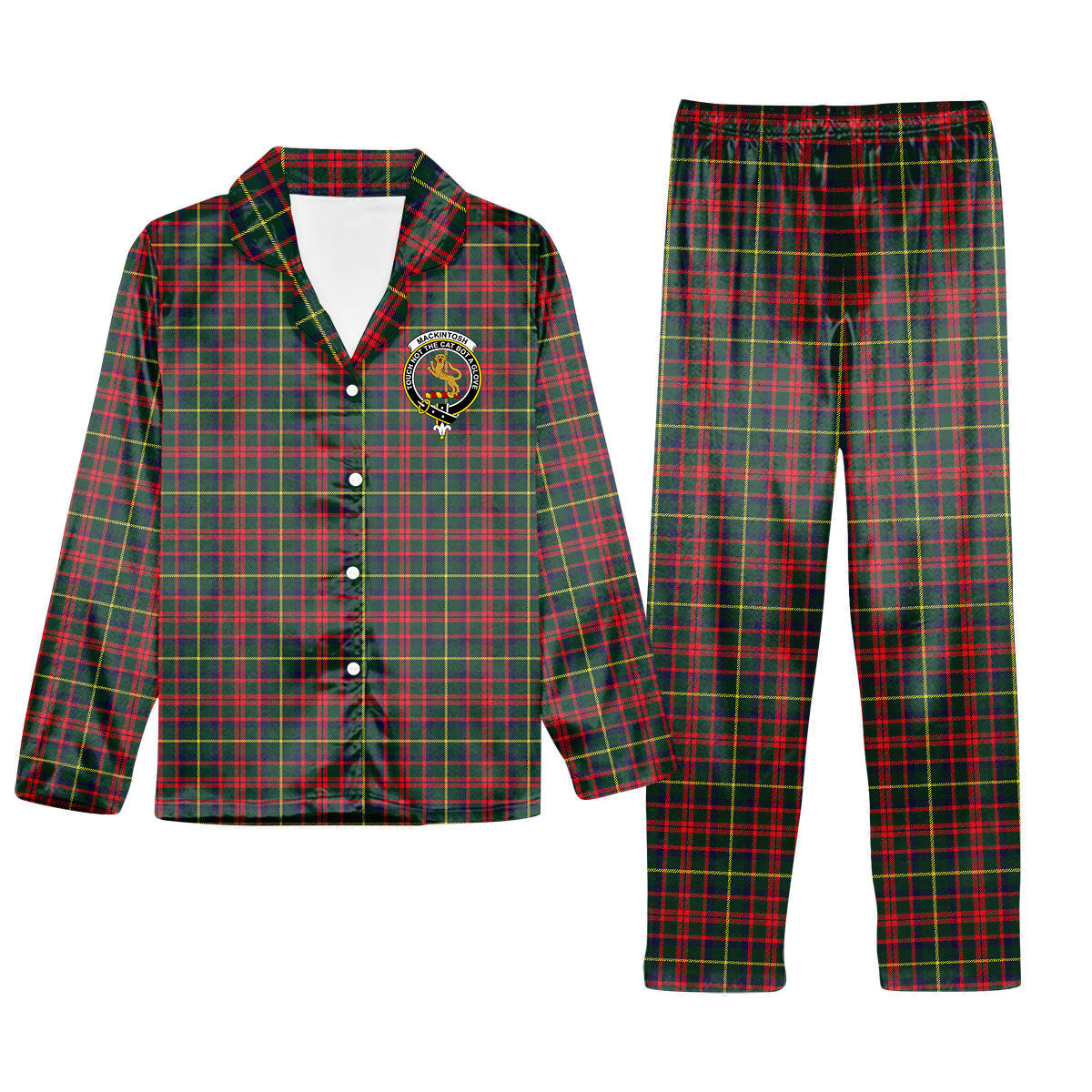 ScotsTee Shop Scottish MacKintosh Hunting Modern Crest Tartan Pajama Satin Velvet Flannel Pajama Set