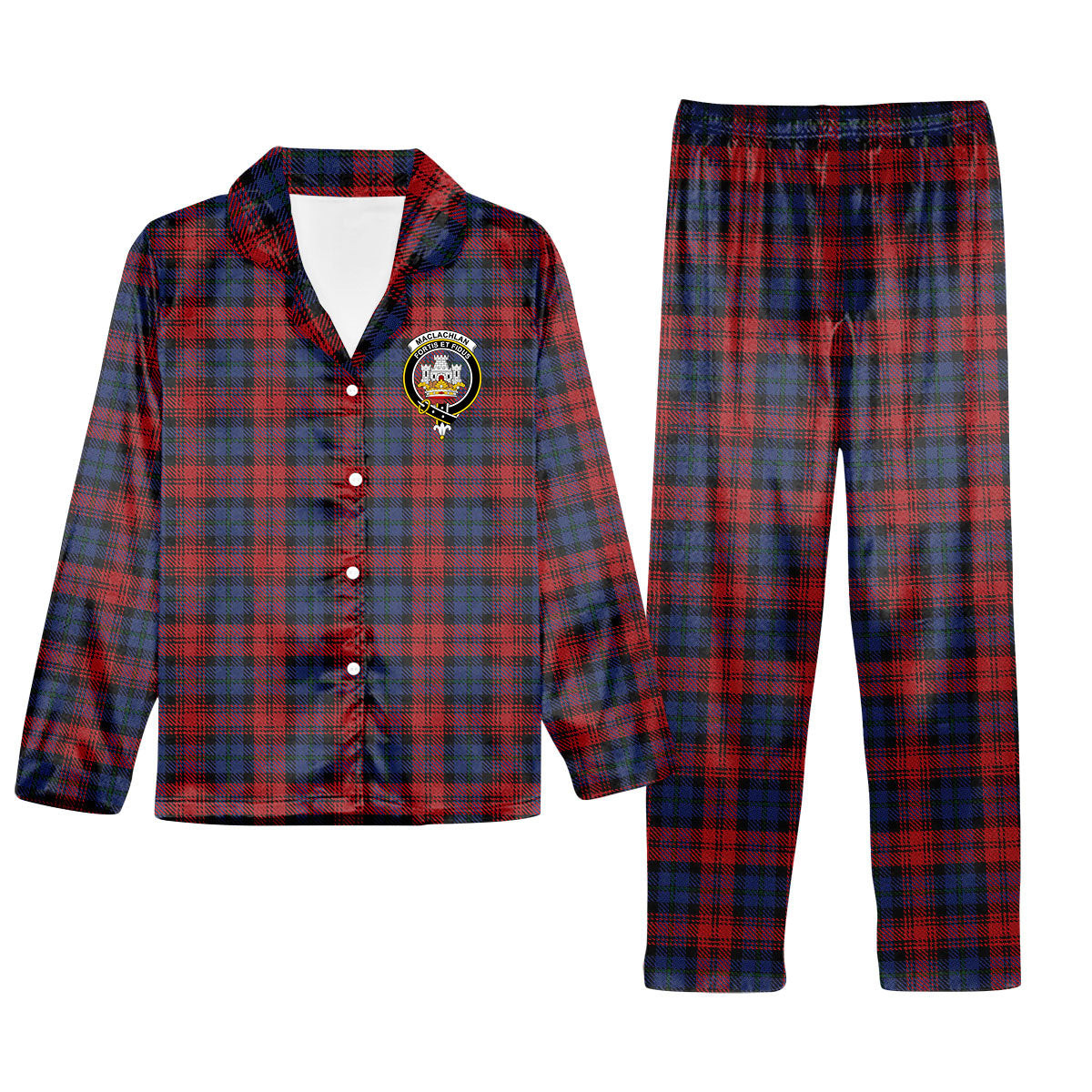 ScotsTee Shop Scottish MacLachlan 2 Crest Tartan Pajama Satin Velvet Flannel Pajama Set