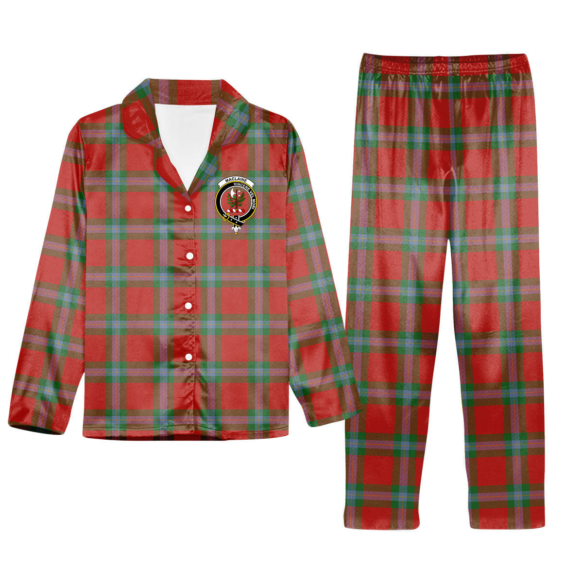 ScotsTee Shop Scottish MacLaine of Loch Buie Ancient Crest Tartan Pajama Satin Velvet Flannel Pajama Set