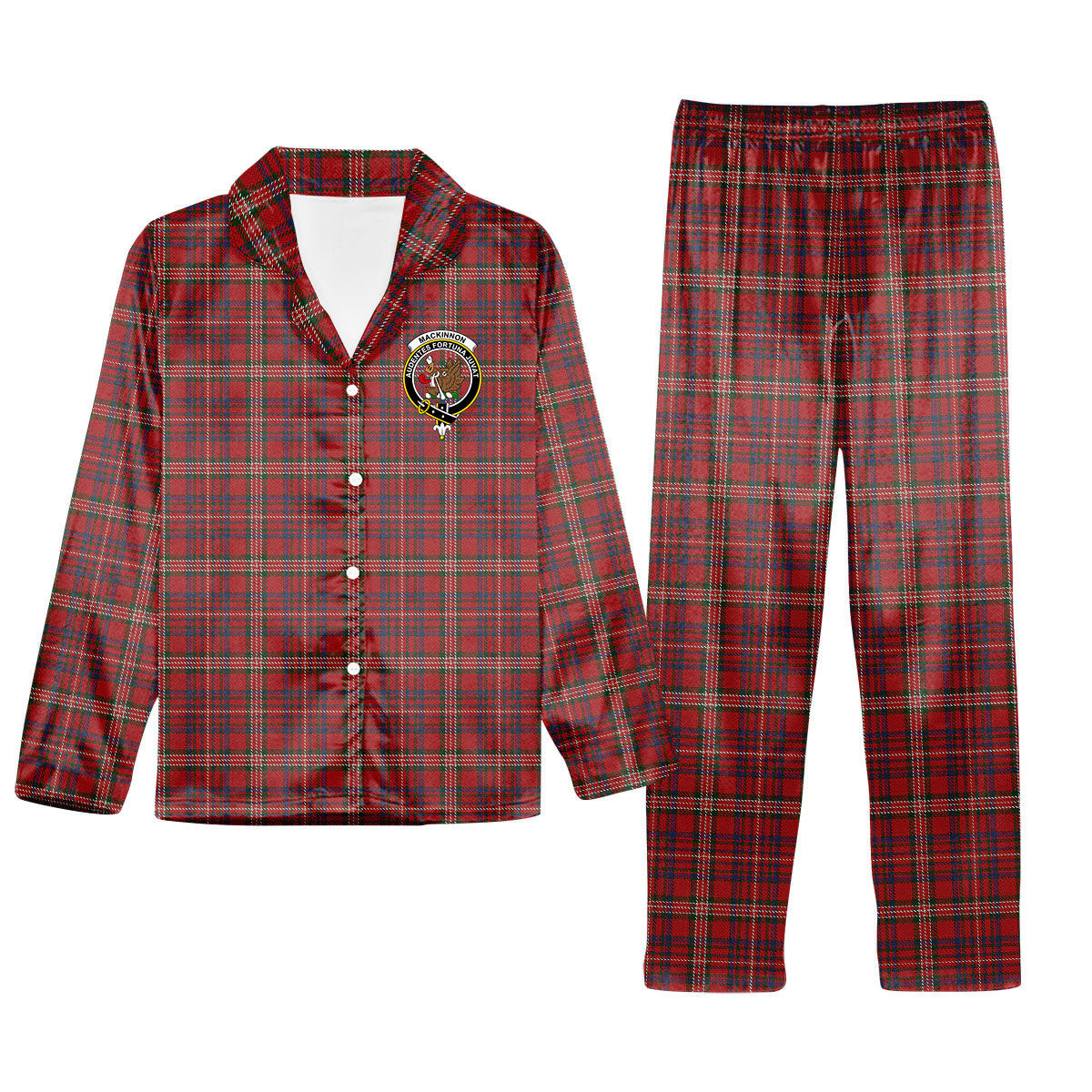 ScotsTee Shop Scottish MacKinnon 1831 Crest Tartan Pajama Satin Velvet Flannel Pajama Set