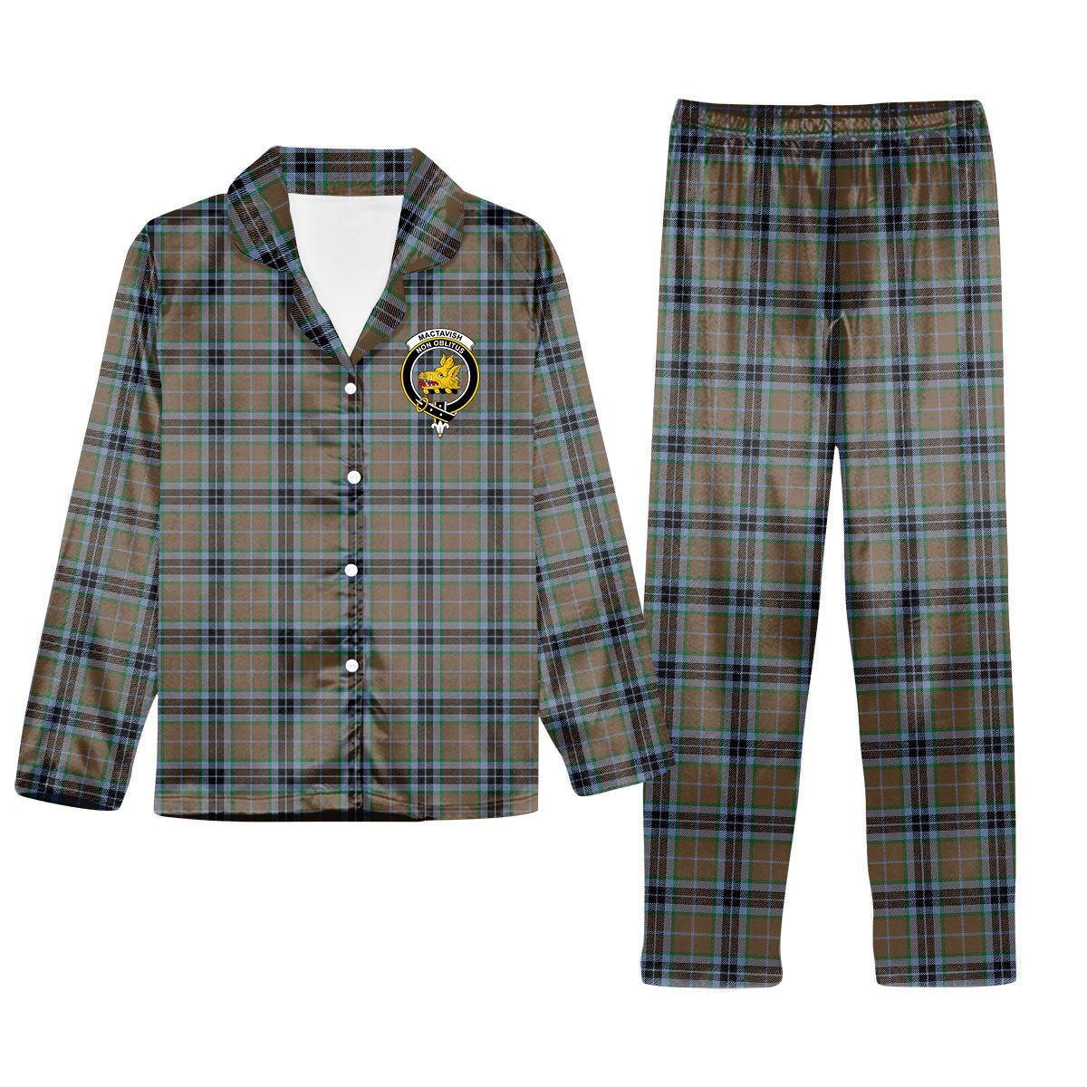 ScotsTee Shop Scottish MacTavish Hunting Ancient Crest Tartan Pajama Satin Velvet Flannel Pajama Set