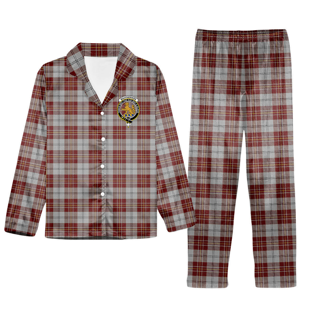 ScotsTee Shop Scottish MacPherson Dress Burgundy Dance Crest Tartan Pajama Satin Velvet Flannel Pajama Set