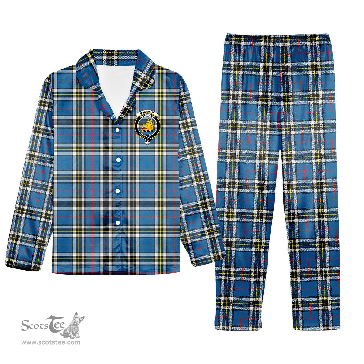 ScotsTee Shop Scottish MacTavish Dress Modern Crest Tartan Pajama Satin Velvet Flannel Pajama Set