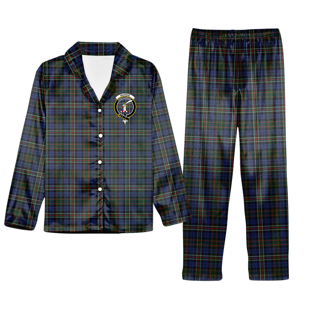 ScotsTee Shop Scottish MacRae Hunting 4 Crest Tartan Pajama Satin Velvet Flannel Pajama Set