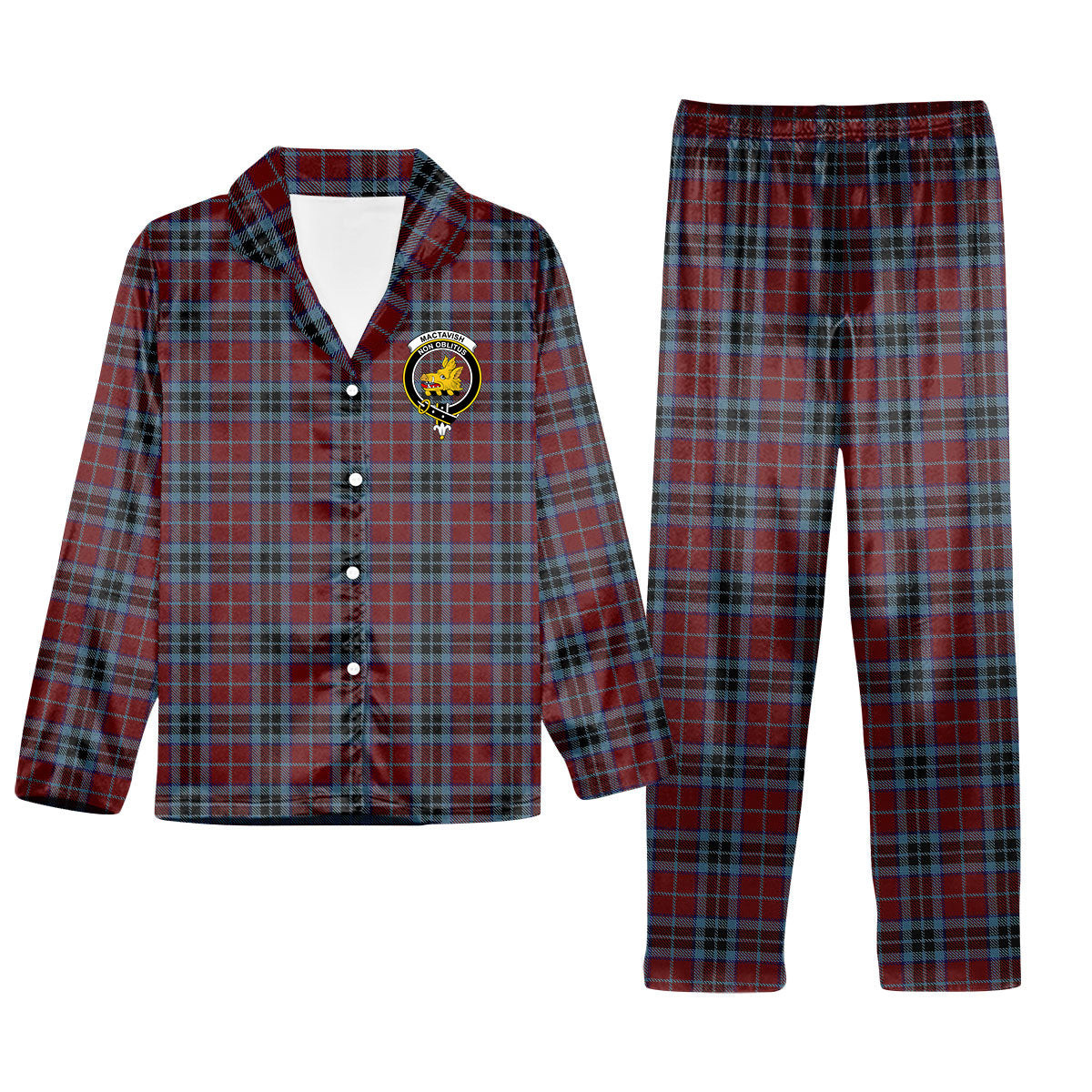 ScotsTee Shop Scottish MacTavish 2 Crest Tartan Pajama Satin Velvet Flannel Pajama Set