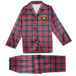 ScotsTee Shop Scottish MacTavish Modern Crest Tartan Pajama Satin Velvet Flannel Pajama Set