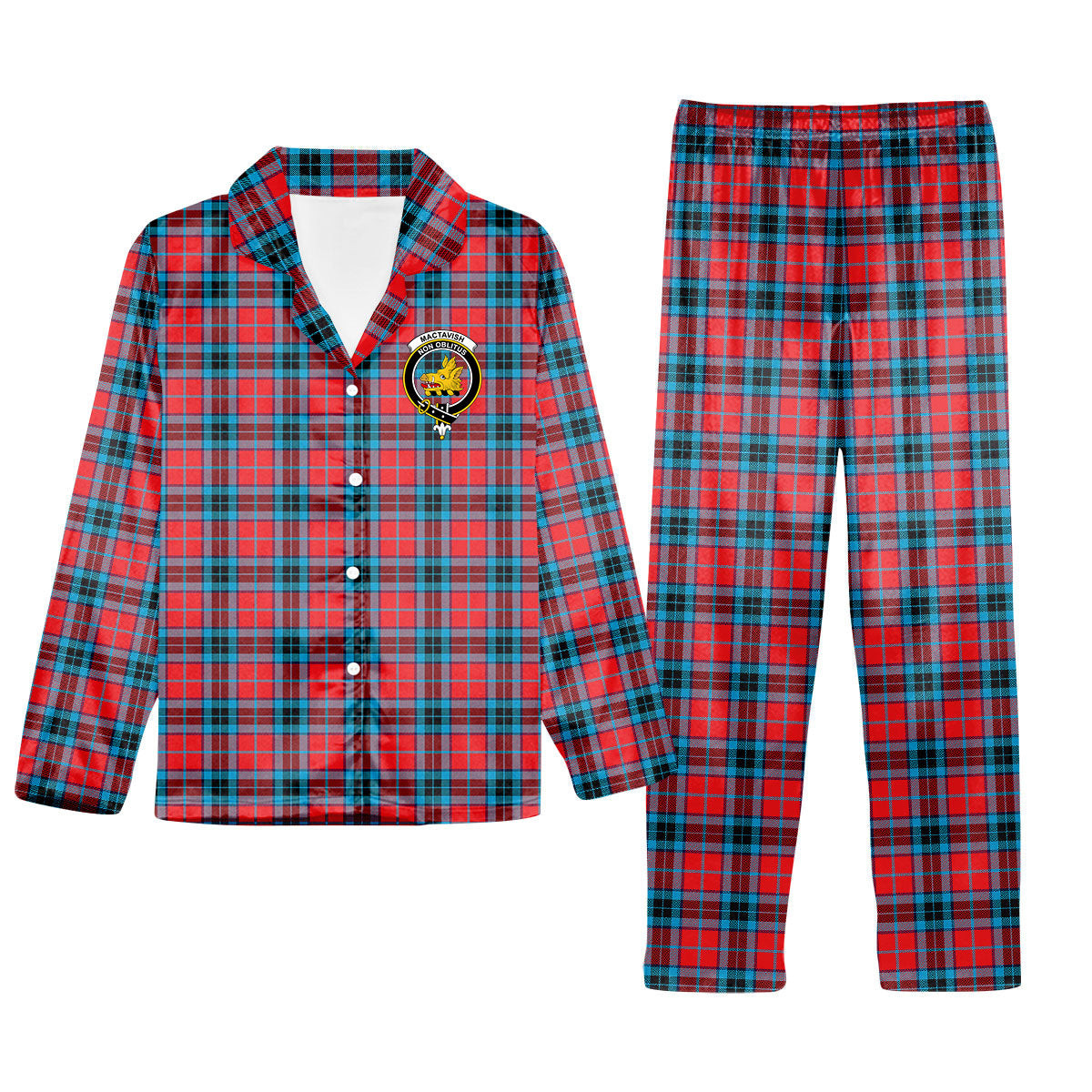 ScotsTee Shop Scottish MacTavish Modern Crest Tartan Pajama Satin Velvet Flannel Pajama Set