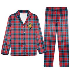 ScotsTee Shop Scottish MacTavish Modern Crest Tartan Pajama Satin Velvet Flannel Pajama Set