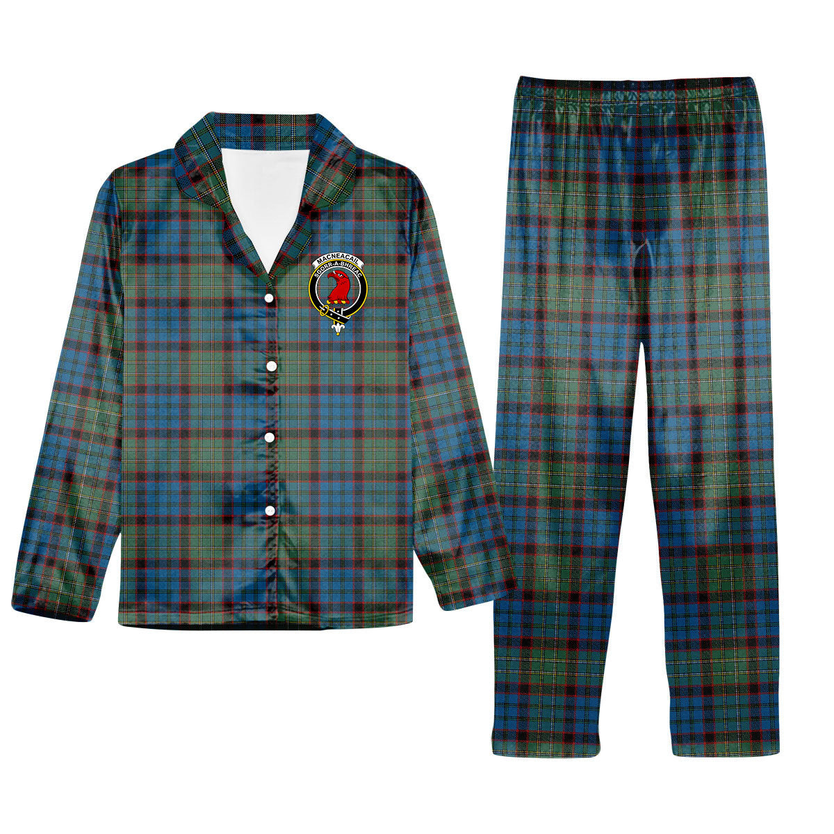 ScotsTee Shop Scottish MacNeacail Hunting Crest Tartan Pajama Satin Velvet Flannel Pajama Set