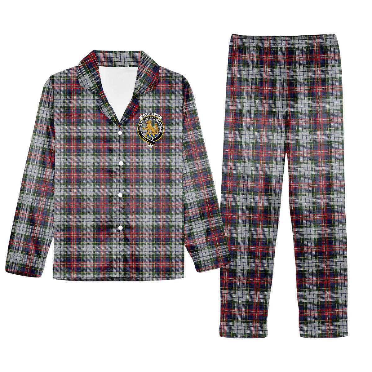 ScotsTee Shop Scottish MacPherson Dress 1 Crest Tartan Pajama Satin Velvet Flannel Pajama Set