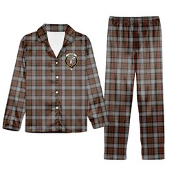 ScotsTee Shop Scottish MacRae Hunting Weathered Crest Tartan Pajama Satin Velvet Flannel Pajama Set